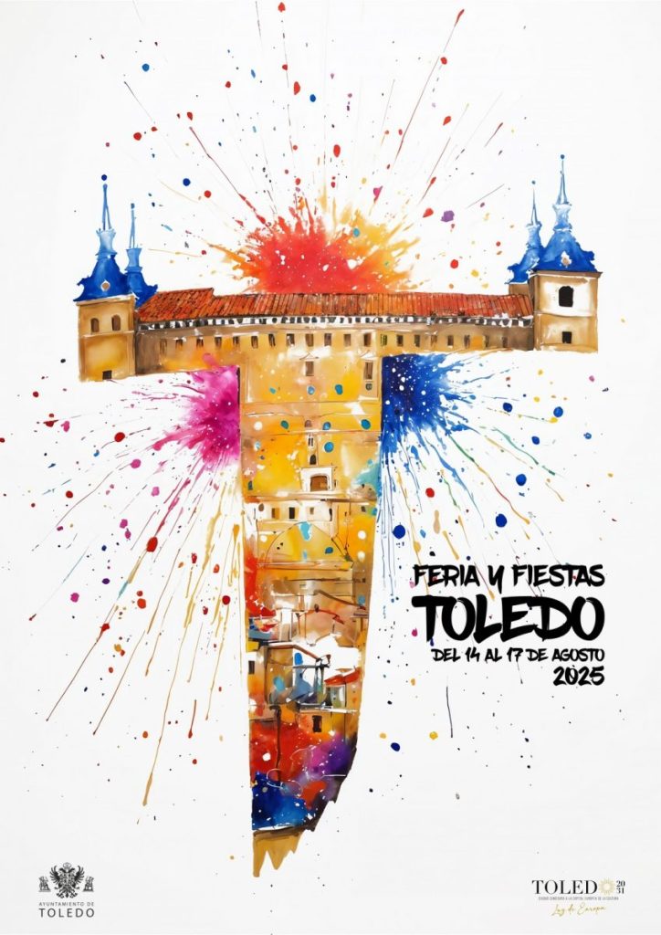 "Con T de fiestas" Cartel Fiestas de agosto 2025 en Toledo, por José Ángel Ligero Martínez